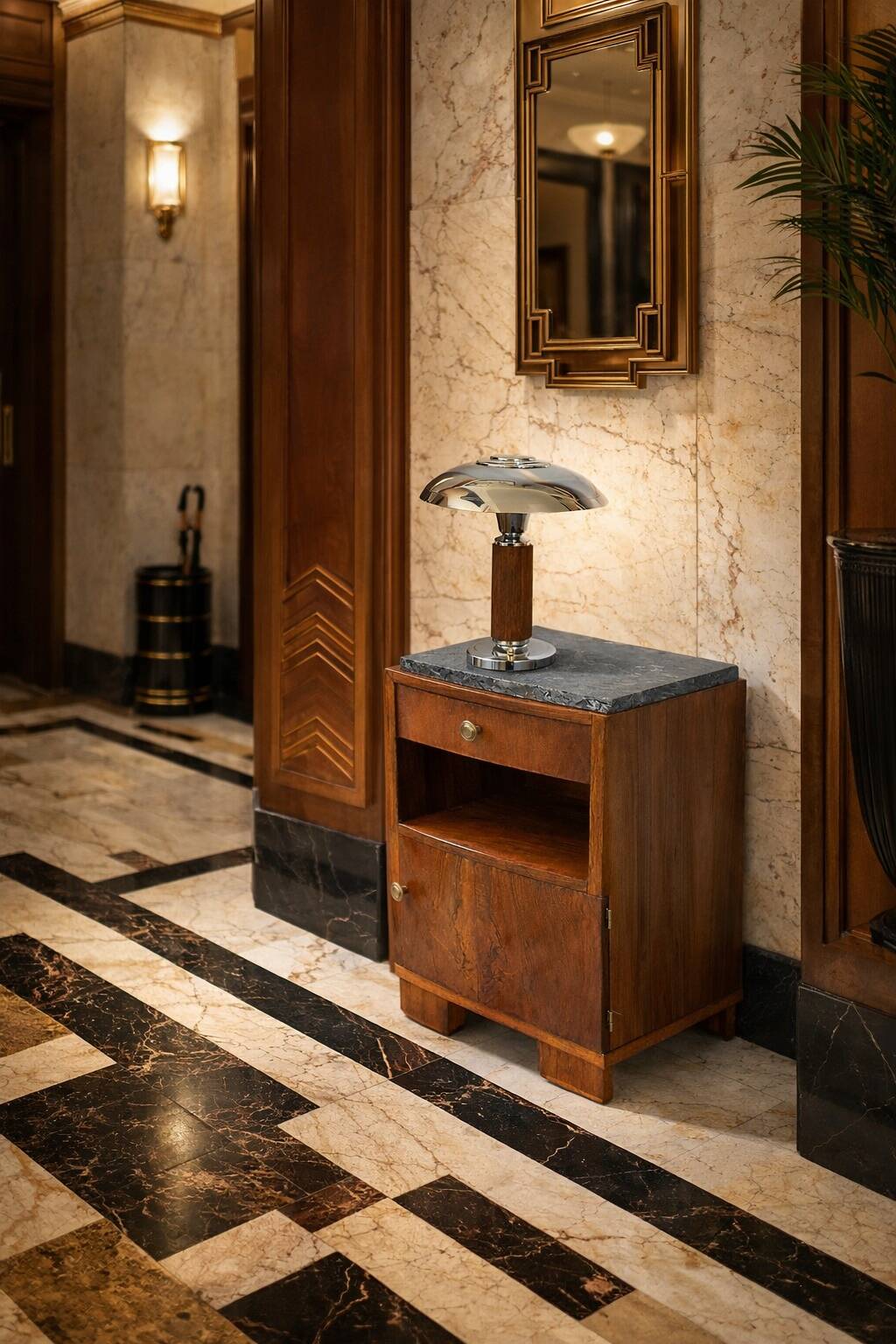 Art Deco side table in wood and marble – 1930s – bedside table