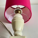 Lampe marbre et tissu fuchsia vintage