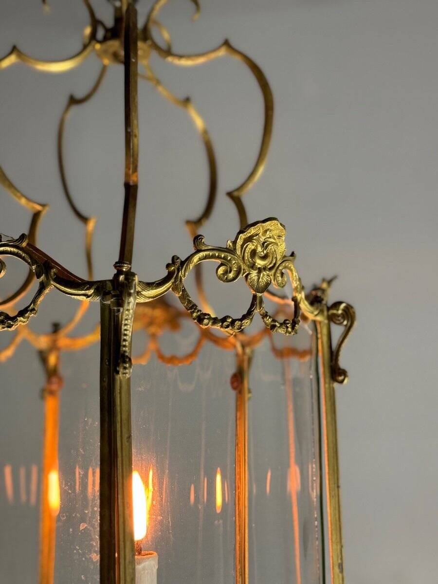 Gilt bronze lantern, original curved glass, circa 1900