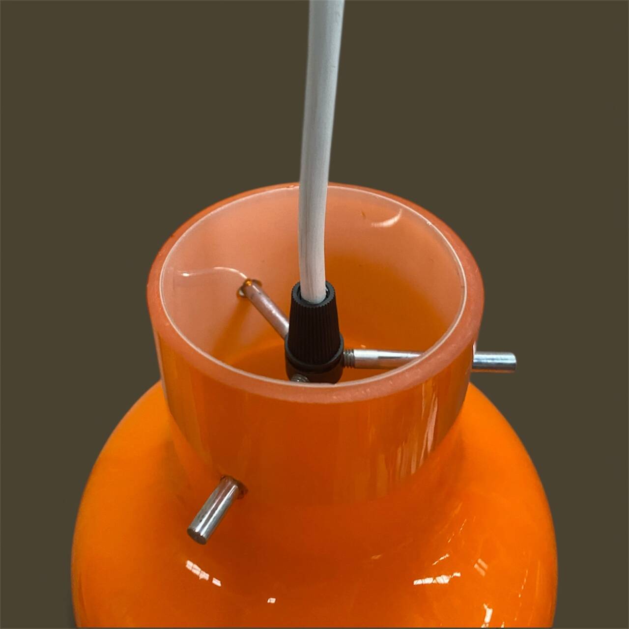 Suspension en verre orange par massimo vignelli pour Vistosi, année 70
