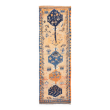 Tapis couloir vintage orange et bleu marine à motifs berbères, 105x339 Cm