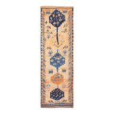 Tapis couloir vintage orange et bleu marine à motifs berbères, 105x339 Cm