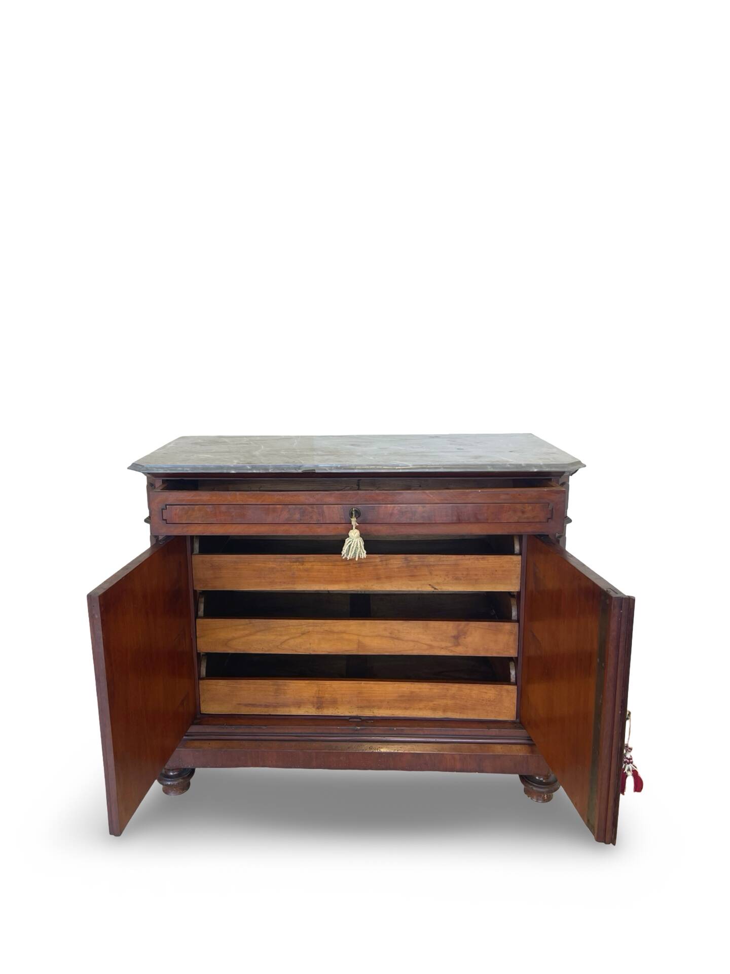 Commode Umbertino en acajou et noyer, 19e siècle.