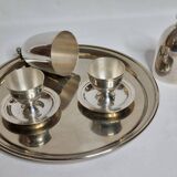 Two egg cups under a silver metal bell with “Gombault” presentation tray, 28 cm