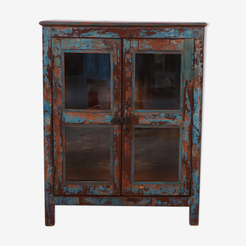 Ancien garde-manger en teck birman patine bleue d'origine