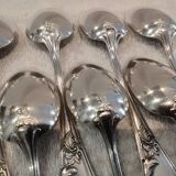 12 silver-plated dessert spoons with rocaille ribbon decoration, 18.5 cm