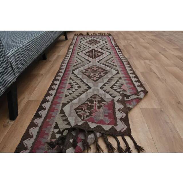 1970s Vintage Turkish Oushak Handmade Wool Cotton Pink Runner Rug 83x276