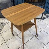 Scandinavian wooden side coffee table with vintage 50s swivel top