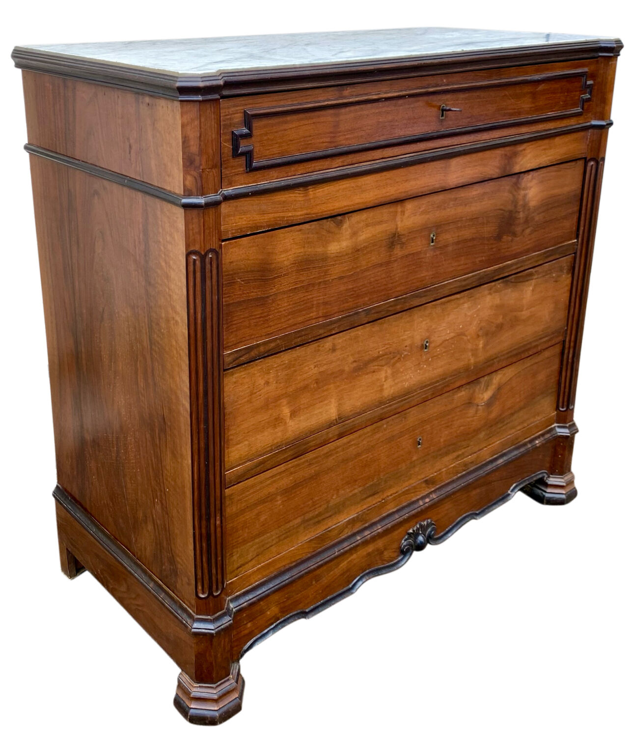 Antique Louis Philippe commode with fitted white marble top.