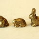 3 solid brass paperweights in the shape of rabbits vintage from the 1960s