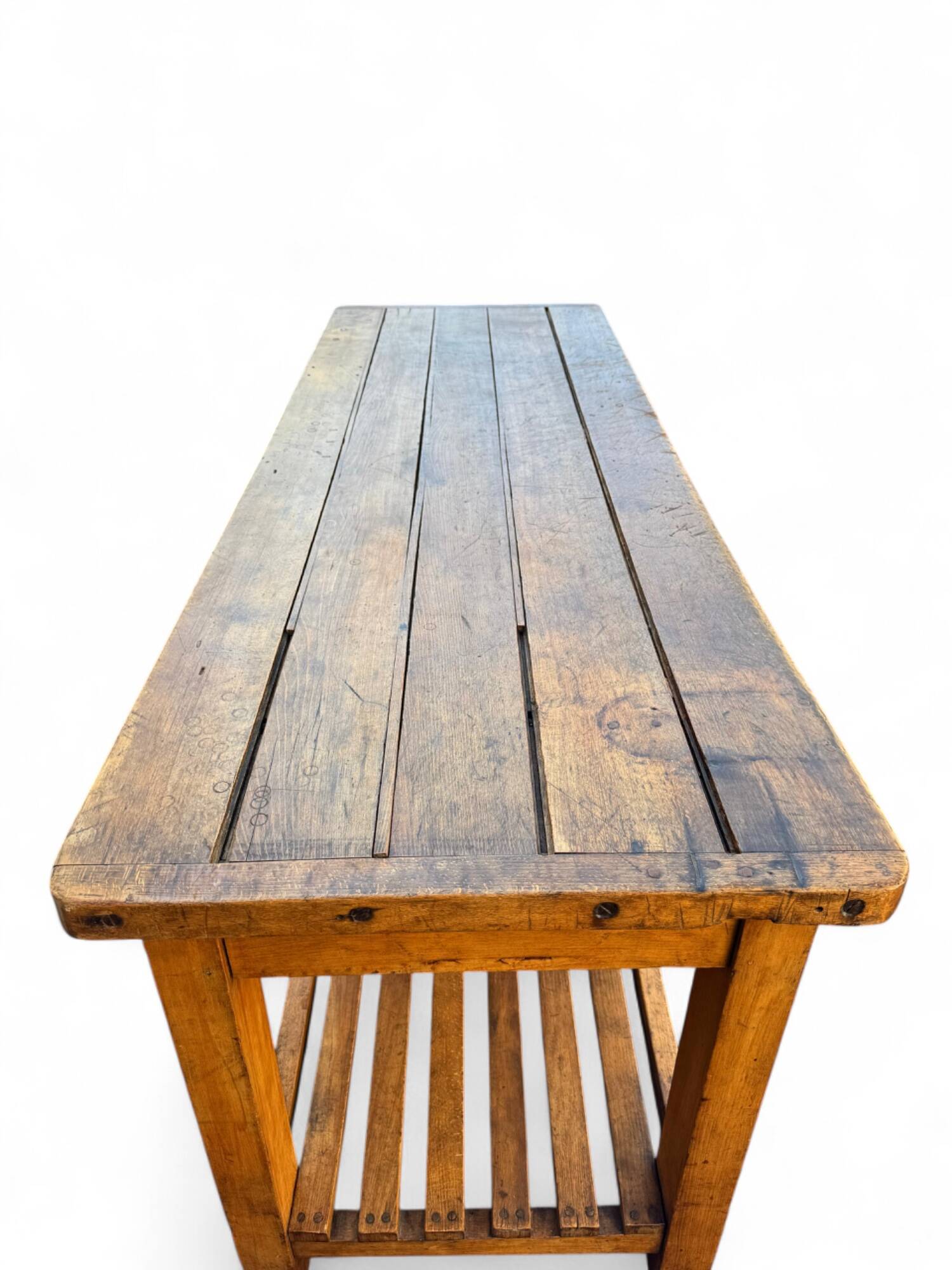 Large beechwood draper's table/counter, circa 1900s