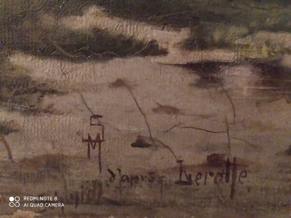 Huile sur toile ancienne la gardienne de moutons signée Schmidt