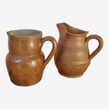Pair of pitchers carafes vase stoneware
