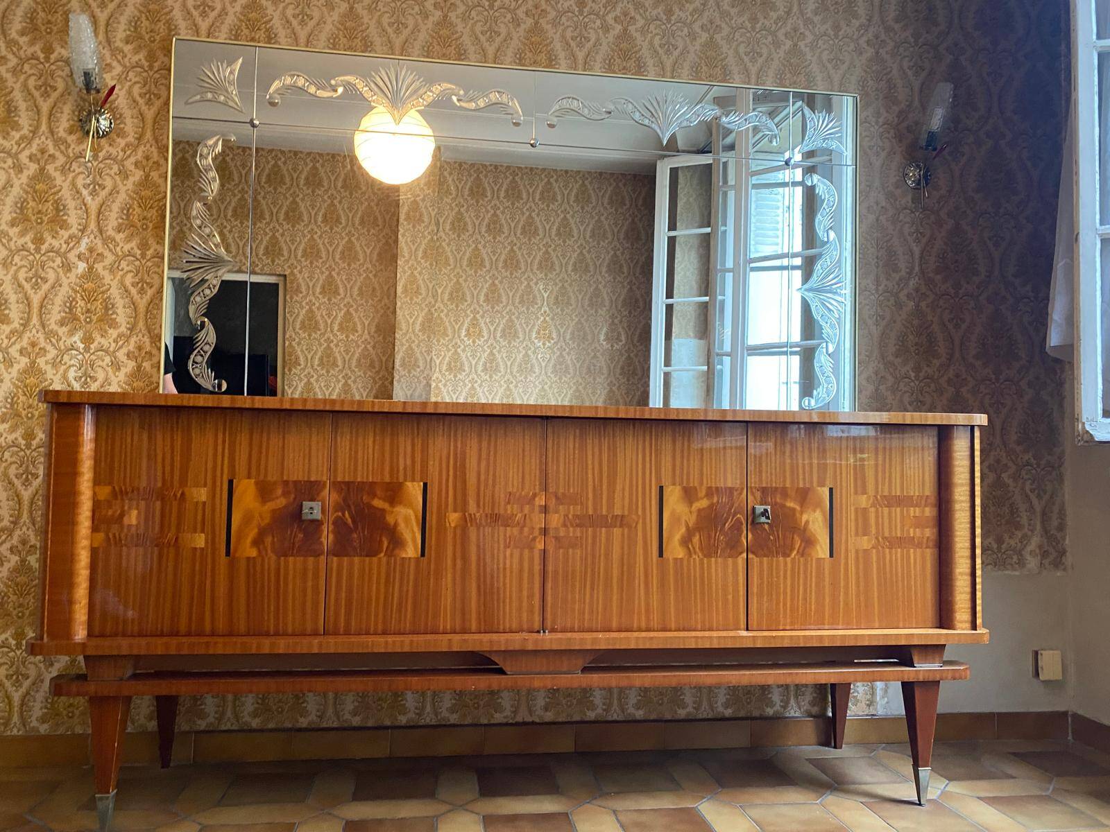 Art Deco sculpted bistro brasserie mirror 1960
