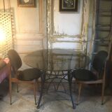 Table ronde pieds métal et verre fumée