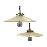 Pair of suspensions bistrot 1920 opaline