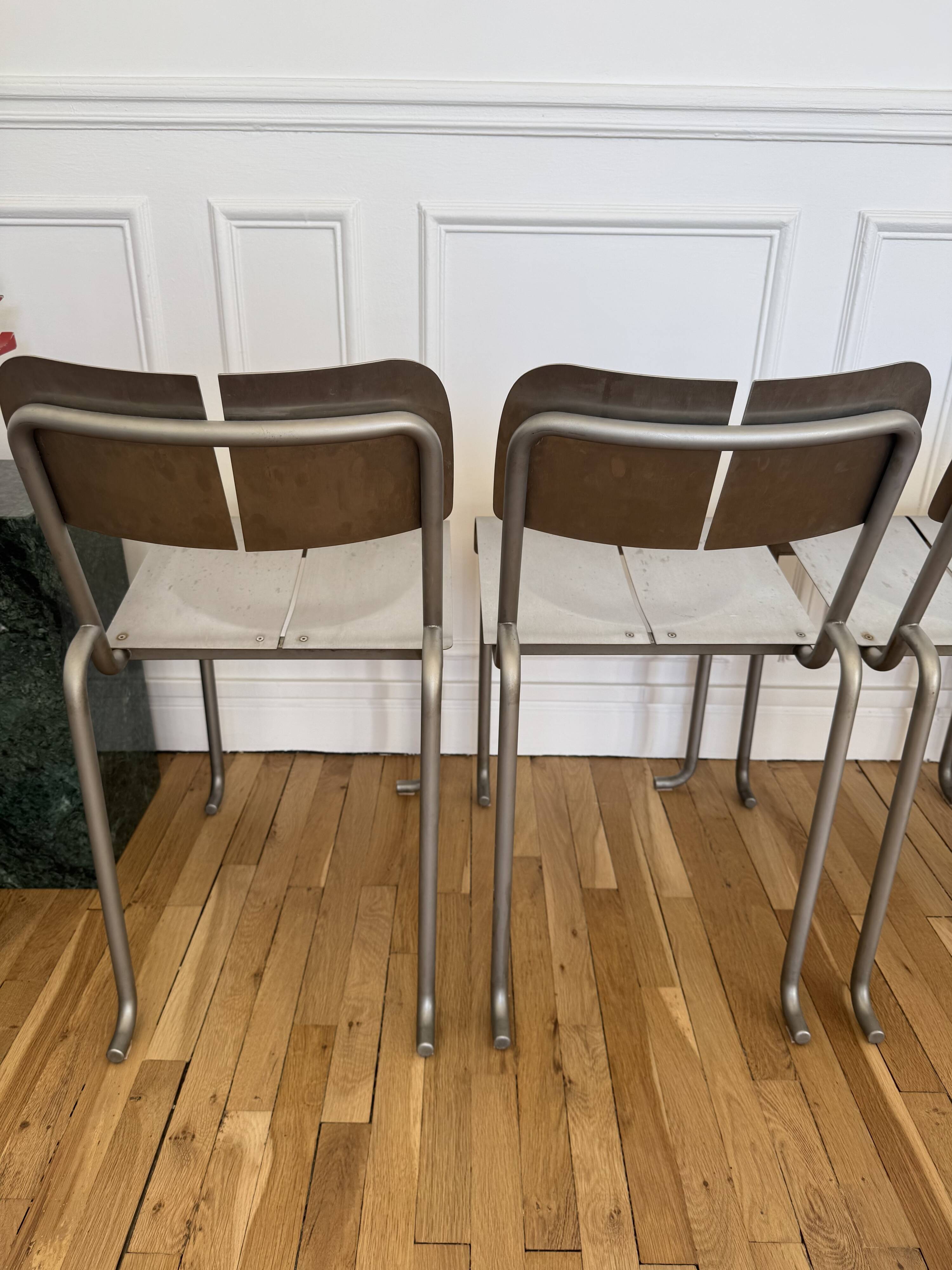 Postmodern Architectural Chairs in Stainless Steel, France, 1980