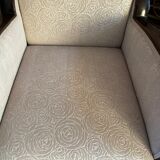 Art-deco convertible armchair in tinted beech and ivory-colored cotton velvet fabric