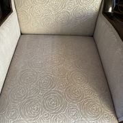 Art-deco convertible armchair in tinted beech and ivory-colored cotton velvet fabric