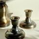 Industrial candle holders steel and silver bronze vintage