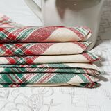 Set of 6 napkins in green and red linen