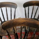 Lot de 4 chaises de salle à manger anciennes en chêne patiné, XIXe siècle