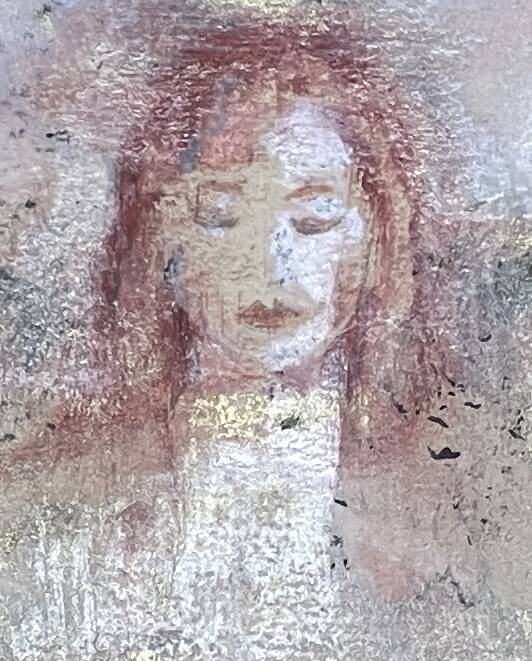 Painting signed pastel gold “Buddha woman” ZEN