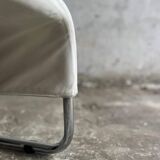 White leather Tuoli lounge chair by Antti Nurmesniemi for Cassina (1970) — chrome frame