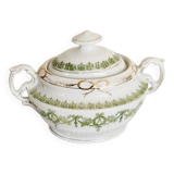 Antique green and gold English porcelain sugar bowl