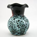 Small corolla vase in black, red and white Fat Lava ceramic - Panassidi Vallauris France - vintage