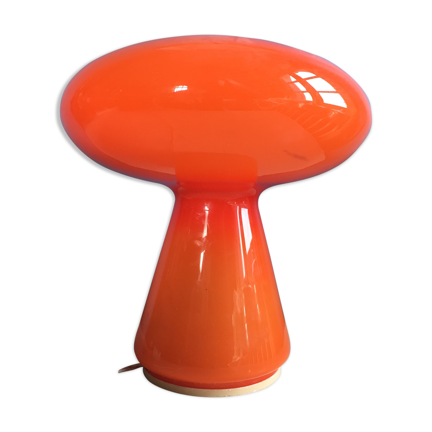 Lampe champignon en verre, opaline orange, années 70