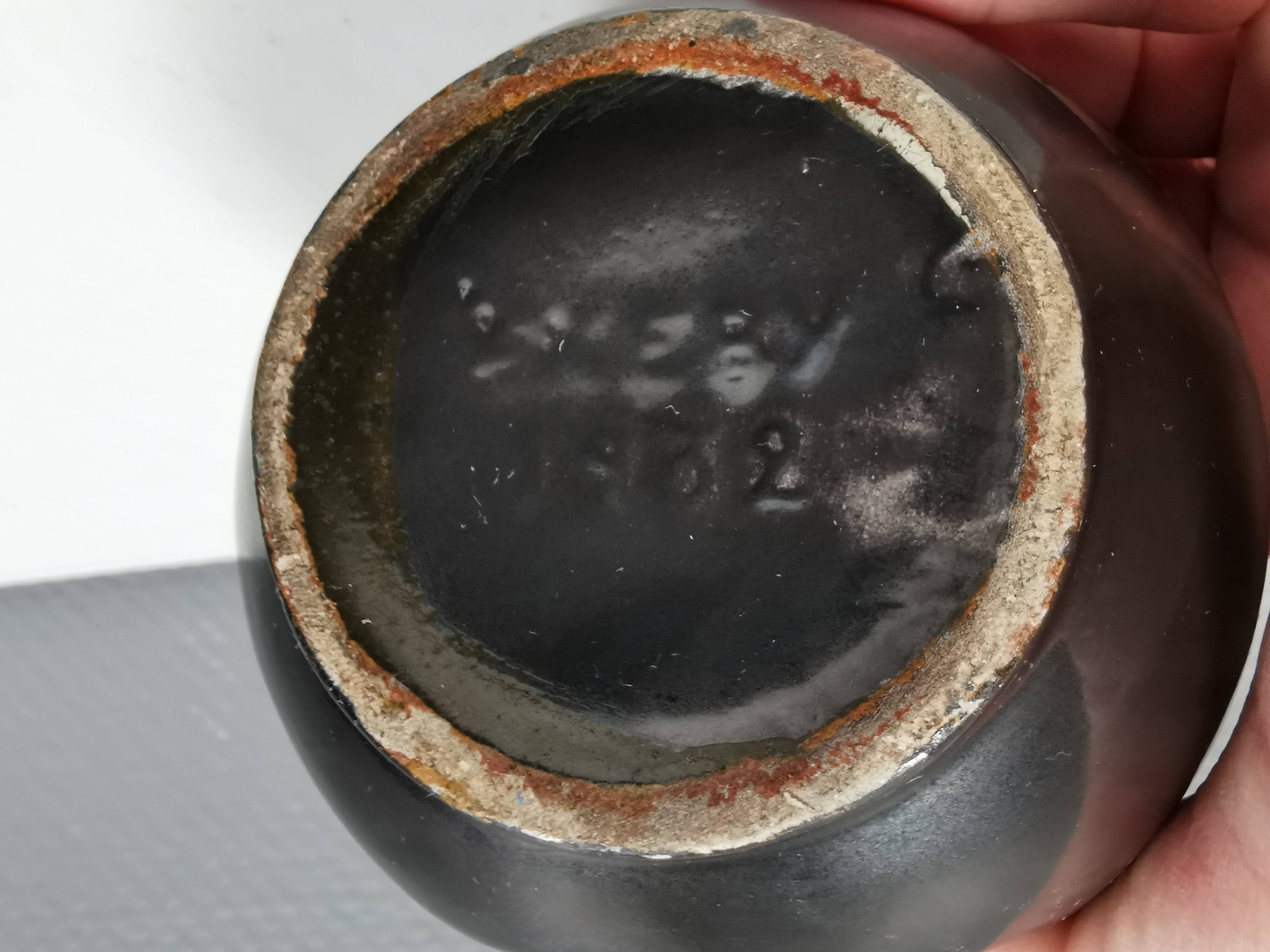 Vase in metallic glaze with orange details, Upsala Ekeby Sweden