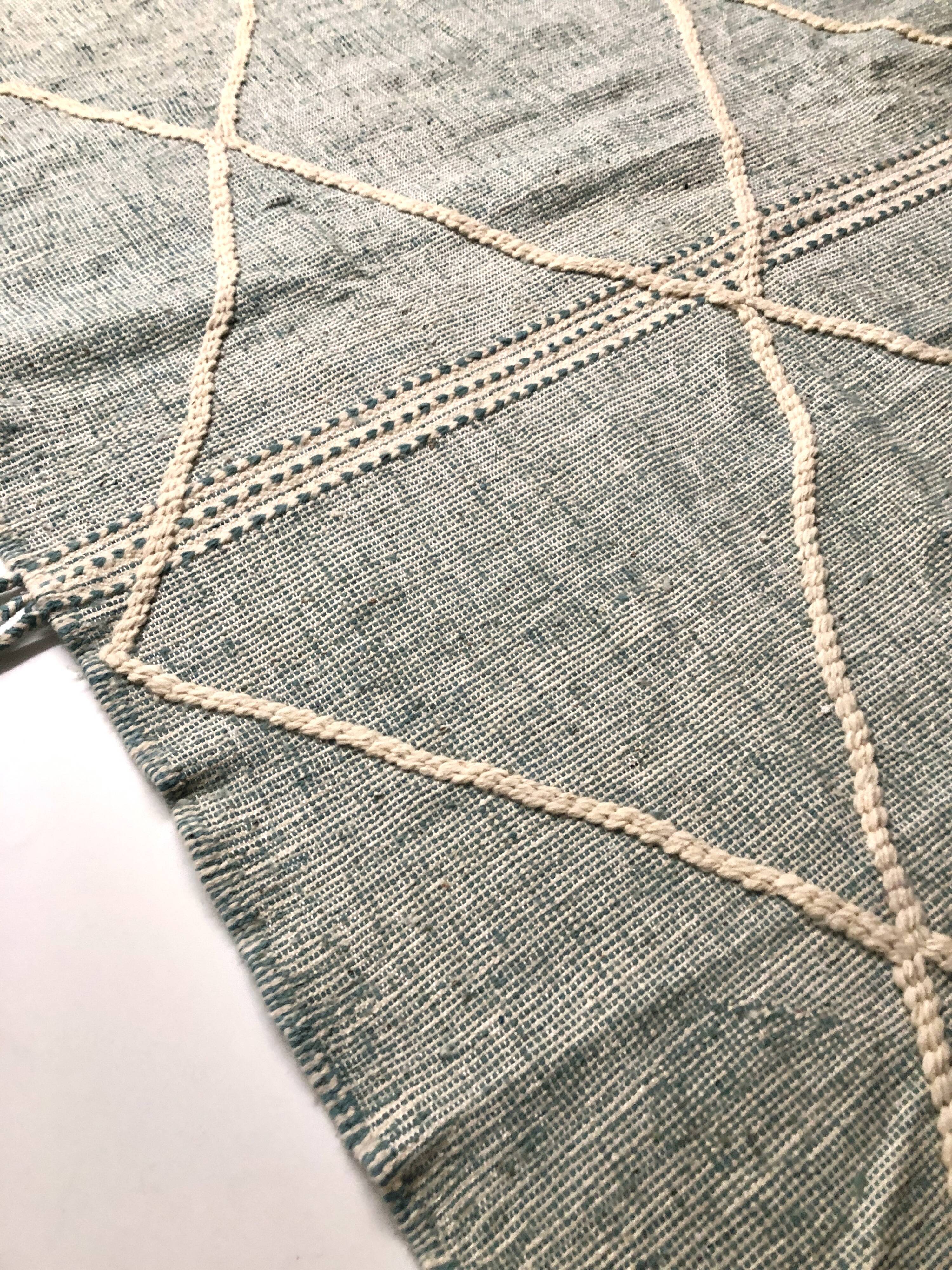 Moroccan Berber carpet Kilim Zanafi water green and ecru 2.7x1.57m