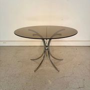 Vintage 1970s round table – smoked glass & chrome base –