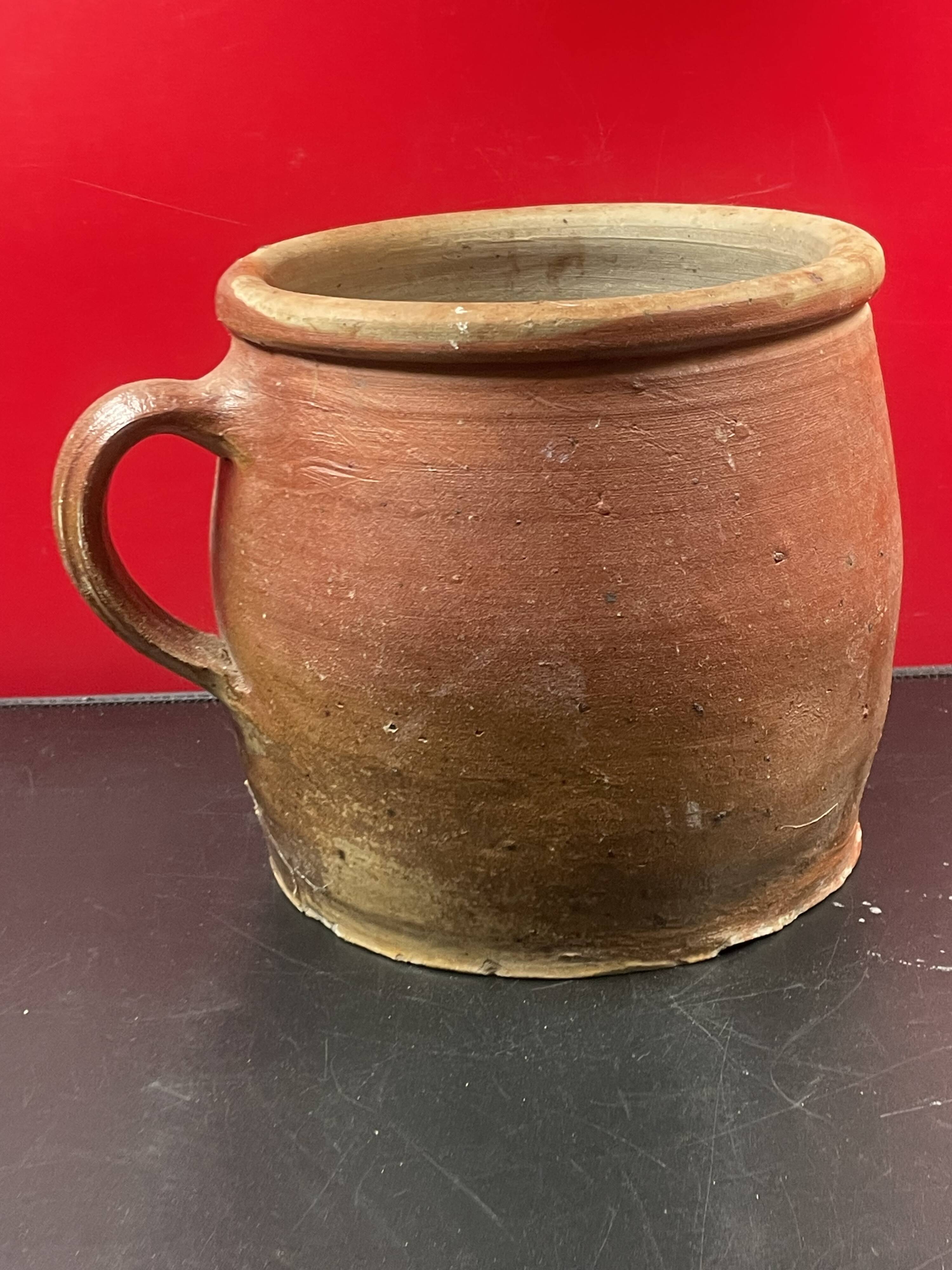 Very large stoneware grease pot Salting tub, folk art - H 20 cm