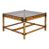 Vintage bamboo coffee table with smoked glass top