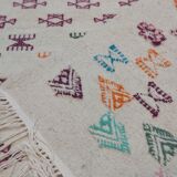 Handmade large multicolored white carpet 250x150cm