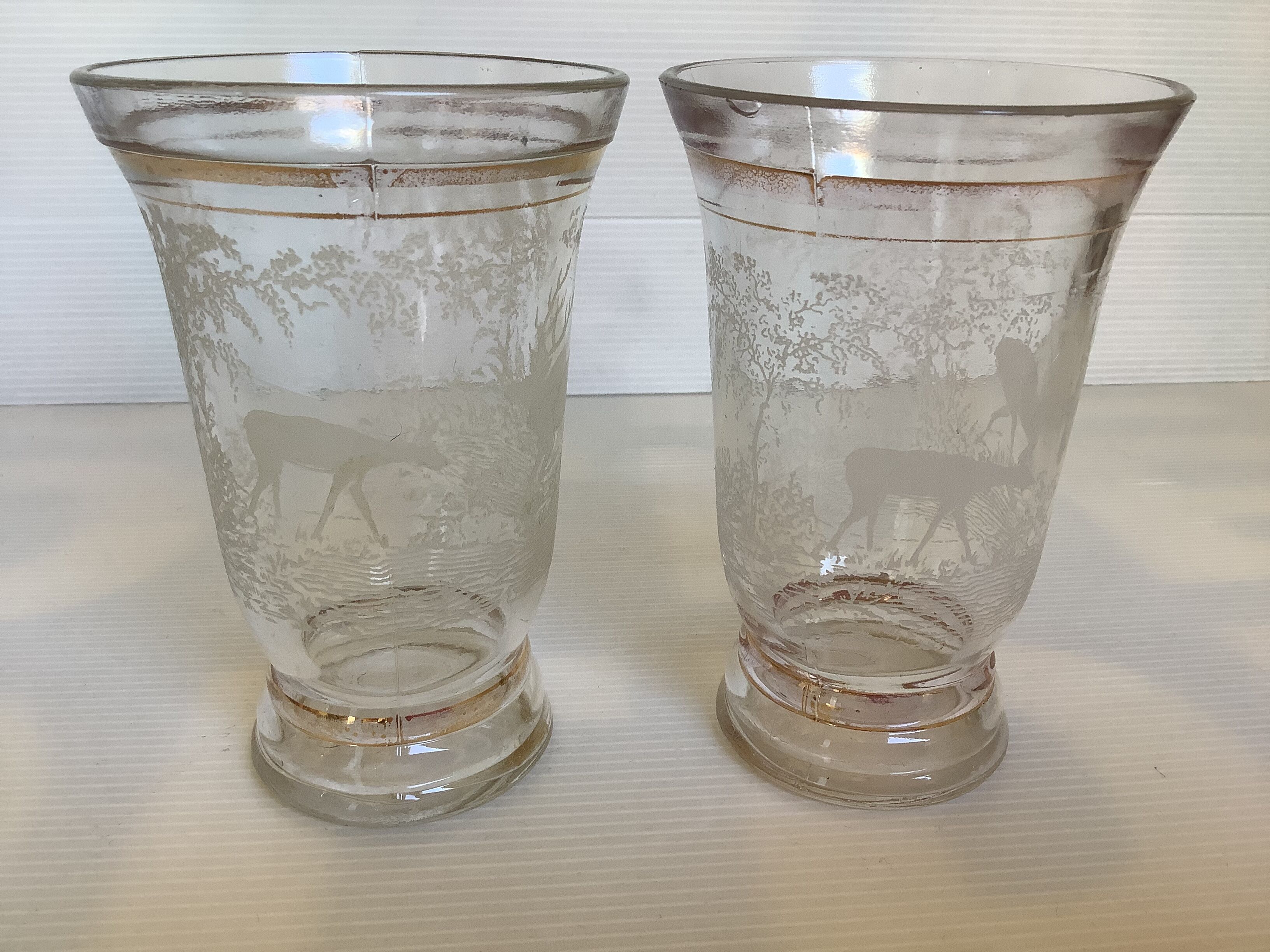 Pair of old deer vases deer molded glass