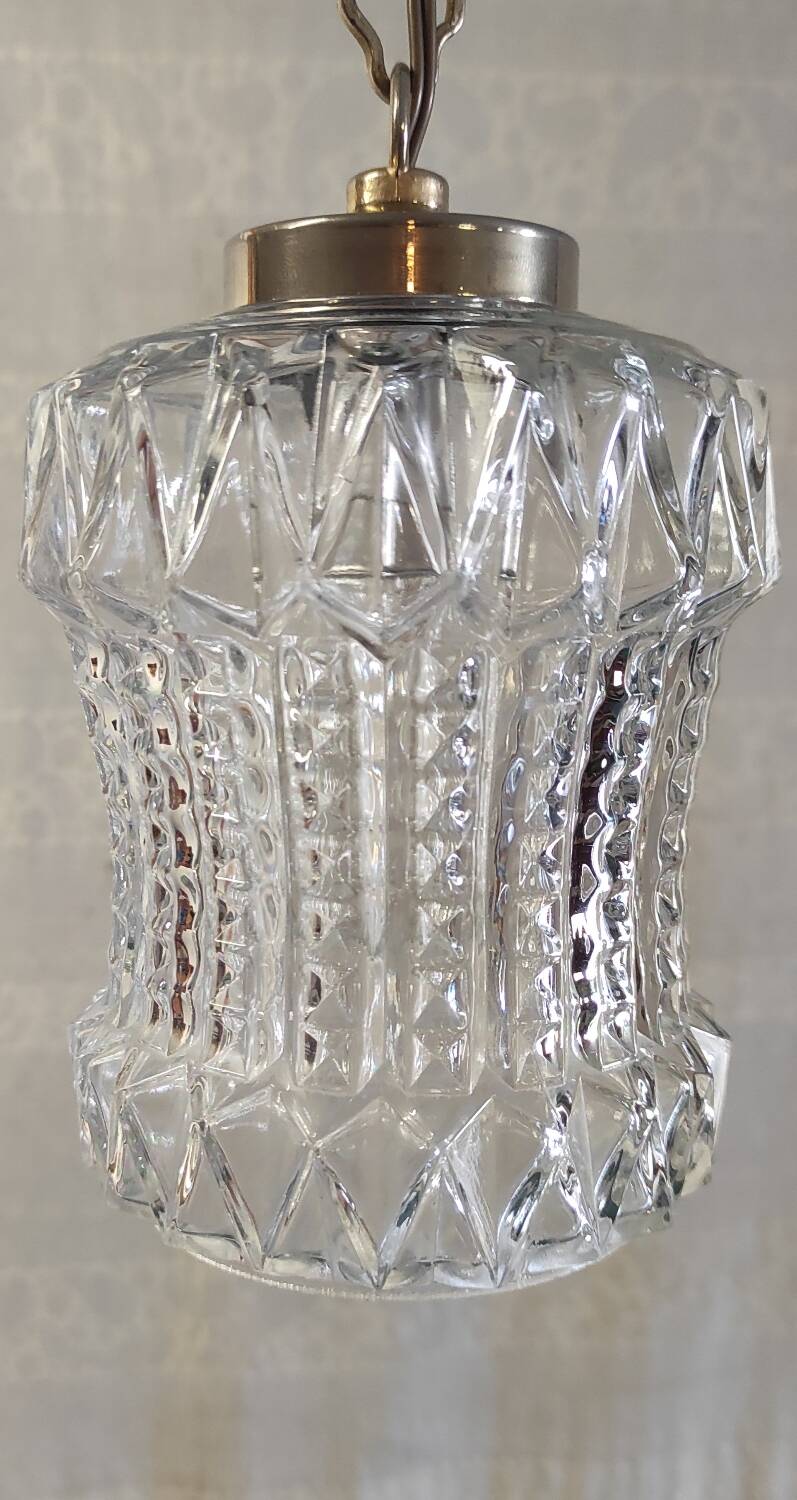 Suspension baladeuse en verre et métal doré - années 60/70