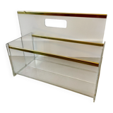 80s Plexiglas and brass magazine rack