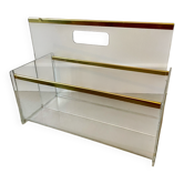 80s Plexiglas and brass magazine rack
