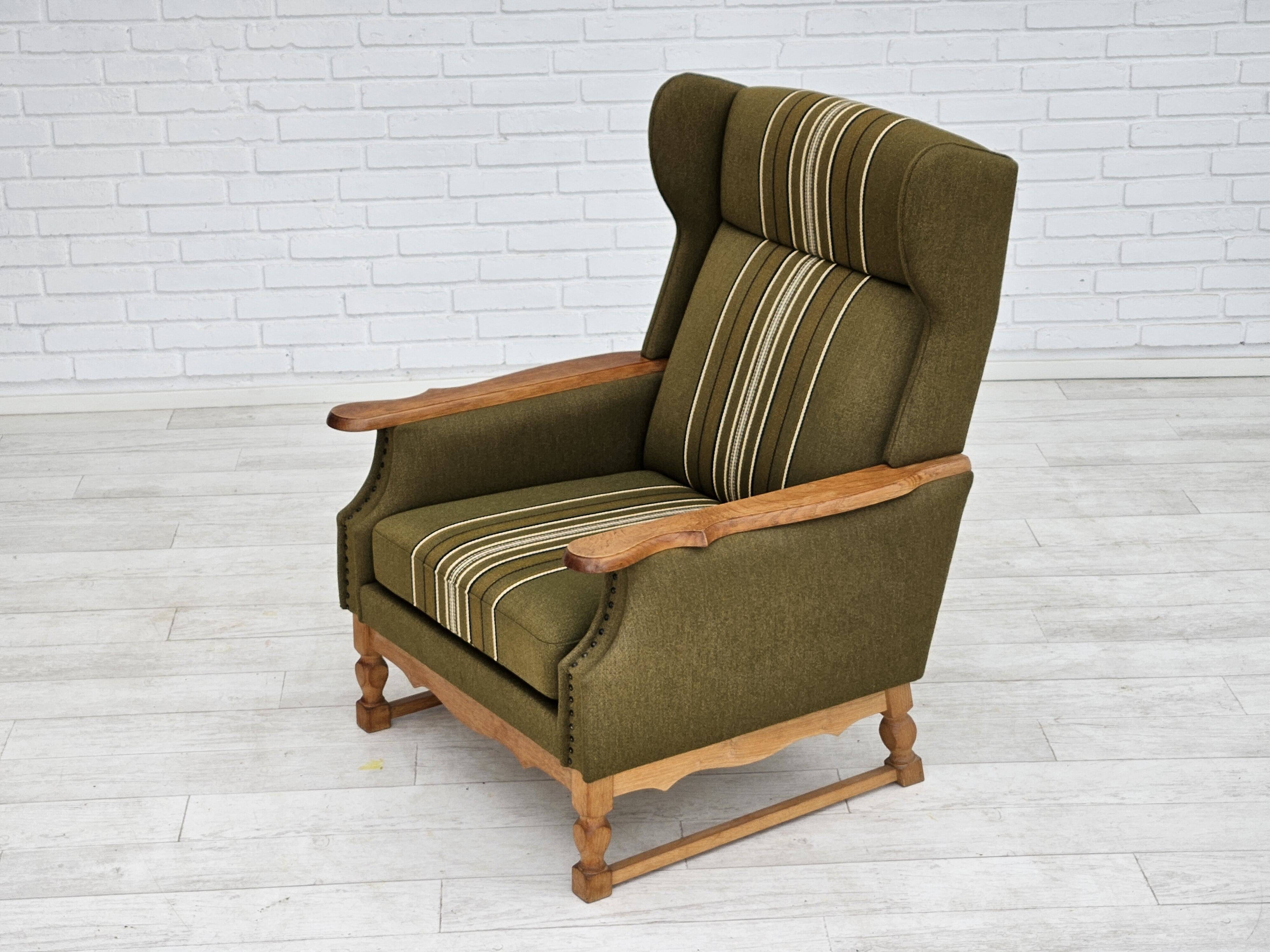 1970s, Danish wingback chair, original upholstery, green furniture wool.