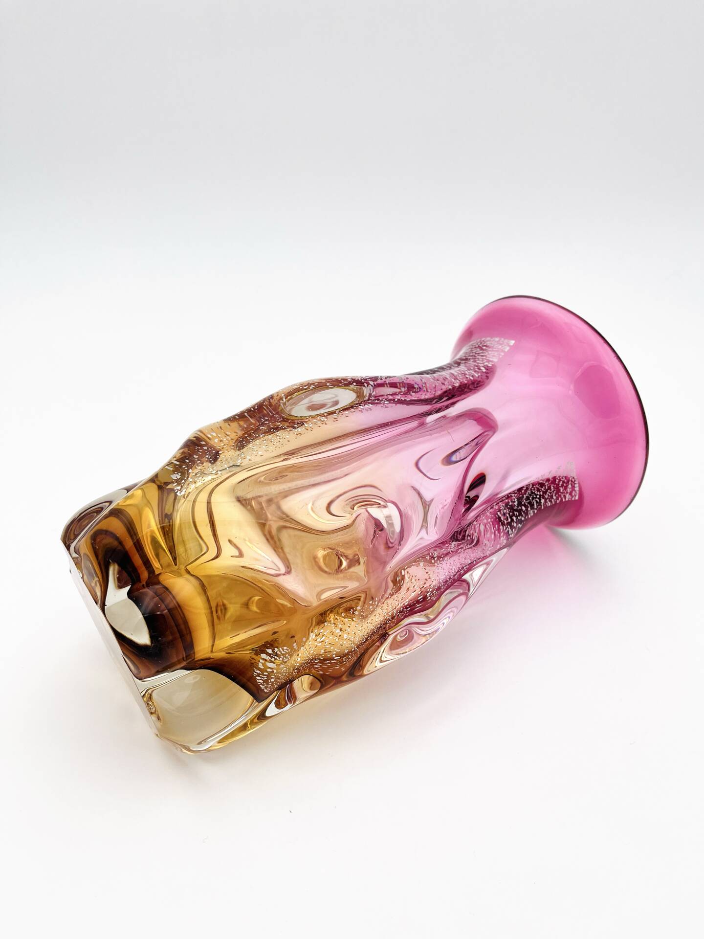 Vase Studio Glass Josef Hospodka Chribska Sommerso Feuille Argent