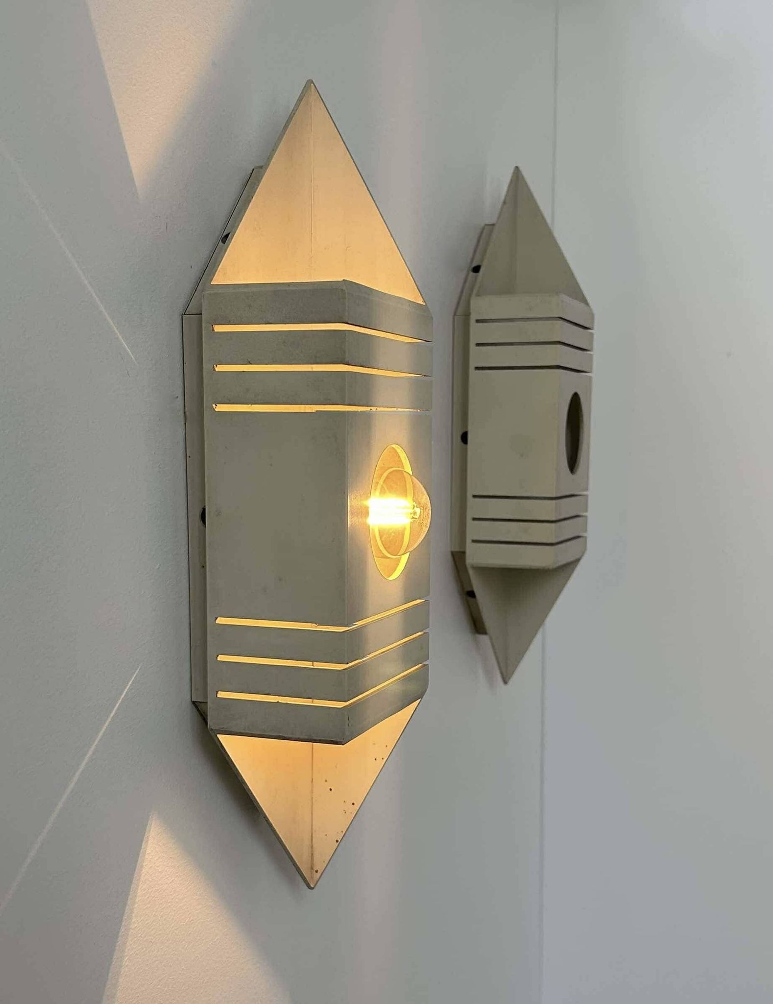 Pair of vintage wall lights, matt white lacquered metal, France 1970