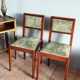 Pair art deco chairs in green velvet