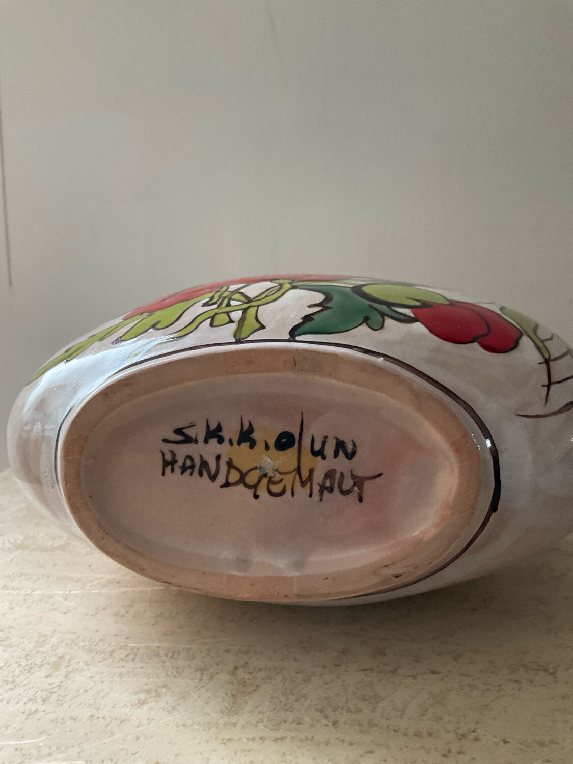 Vintage glazed ceramic vase signed