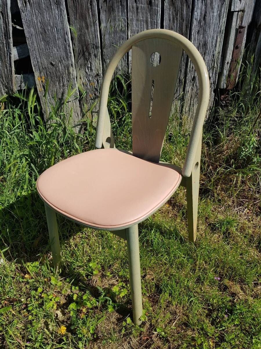 Antique baumann chair, argos model, green wood + light beige seat, 80