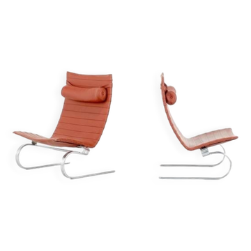 PK20 leather armchairs by Poul Kjaerhom for Fritz Hansen, Denmark 1968.