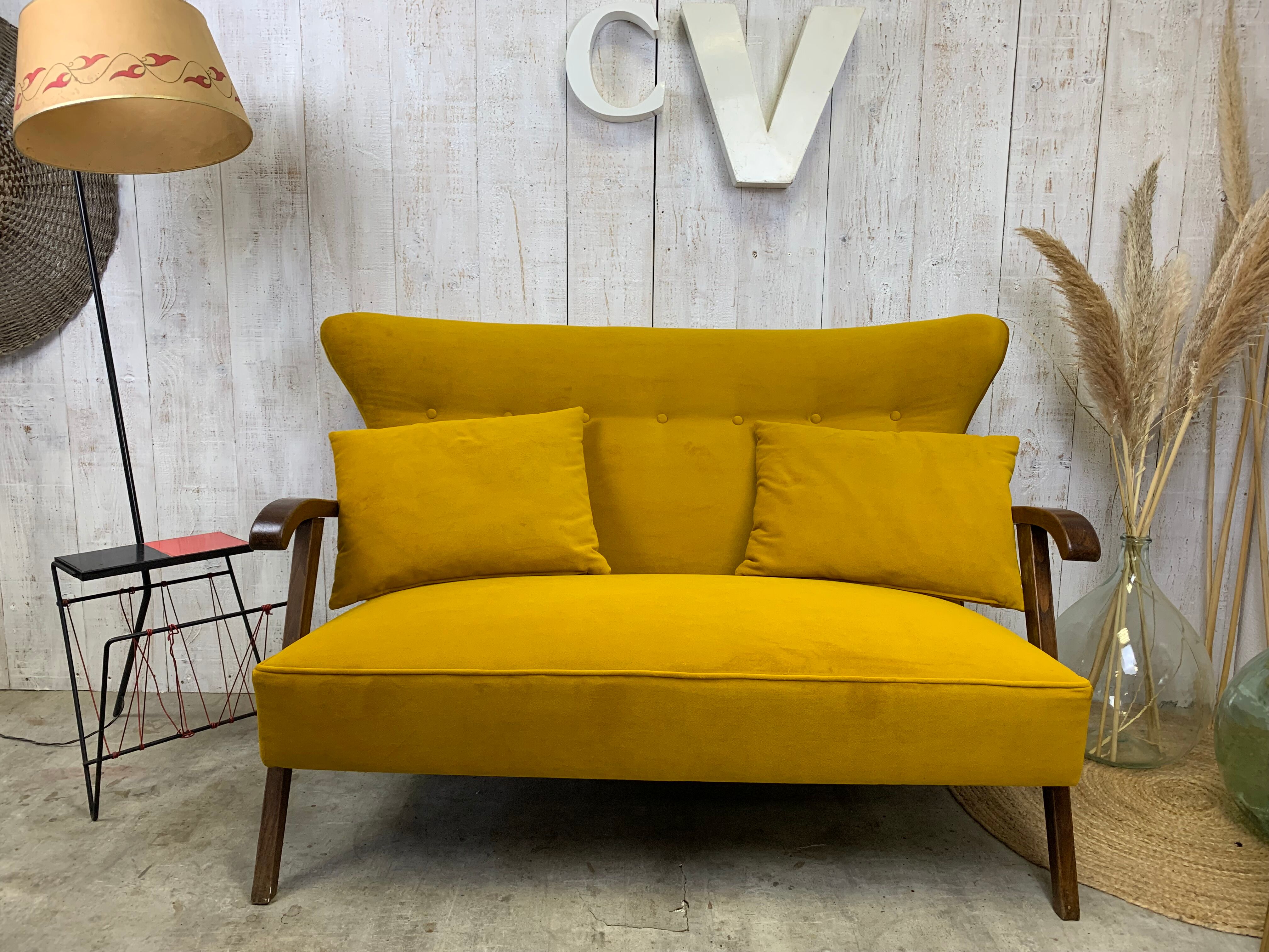 Yellow velvet sofa