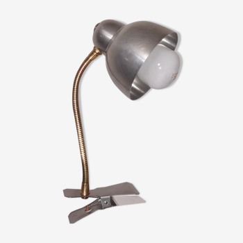 Lampe articulée à pince en acier brossé et laiton, 1960